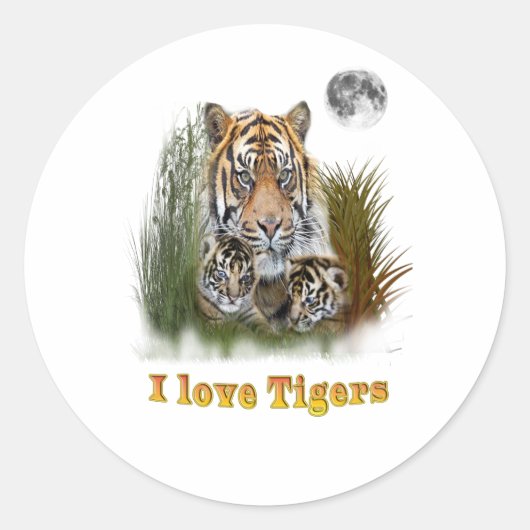 Ik hou van Tigers Ronde Sticker (Voorkant)
