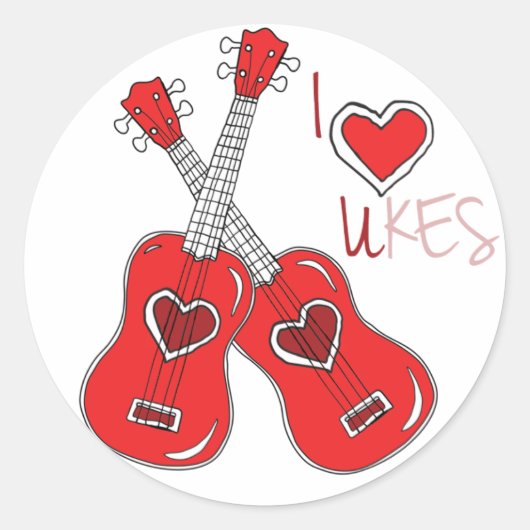 Ik hou van Ukuleles Ronde Sticker (Voorkant)