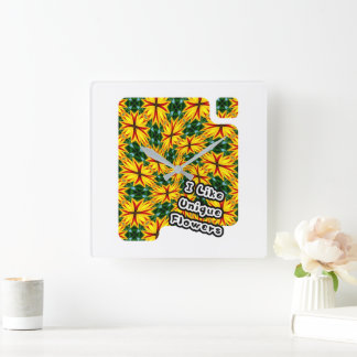 Ik hou van unieke bloemen vierkante klok