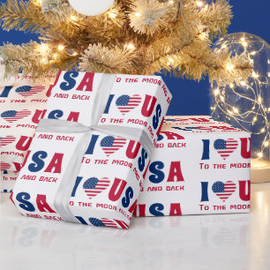 Ik hou van USA aangepaste tekst Blauw en Rood Cadeaupapier