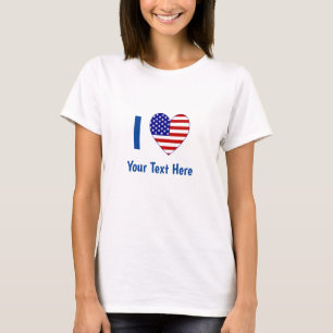 Ik hou van (USA-vlag hart) Uw blauwe tekst Dames T-shirt
