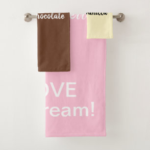 Ik hou van vanille chocolade aardbei ijs bad handdoek