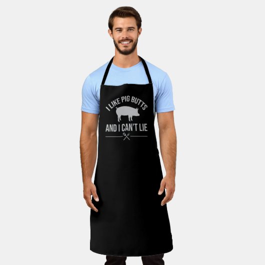 Ik hou van varkensvlekken BBQ Large Black Apron Schort (Gedragen)