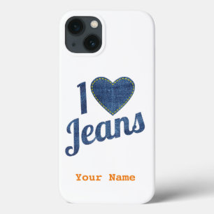 Ik hou van vintage jeans modeontwerp met naad hore iPhone 13 hoesje