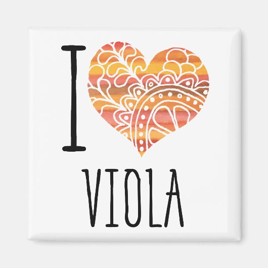 Ik hou van Viola Oranje Mandala Heart Magneet (Voorkant)
