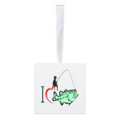 Ik hou van vissen met een rood hart kubus ornament (Rechts)