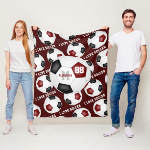 Ik hou van voetbal tekst patroon maroon zwart fleece deken