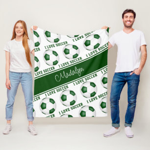 Ik hou van voetbal tekst patroon meisjes groen wit fleece deken