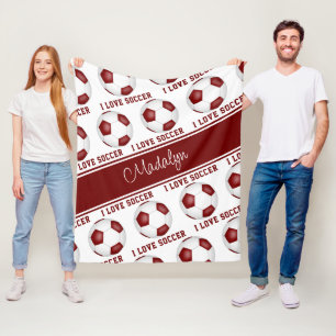 Ik hou van voetbal tekst patroon meisjes maroon wi fleece deken