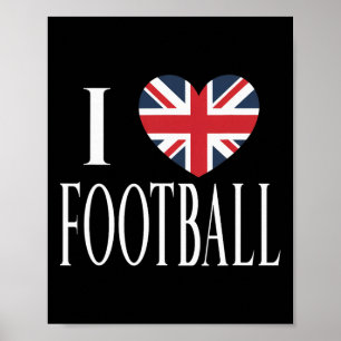 Ik hou van voetballen Groot-Brittannië Vlag Hart V Poster
