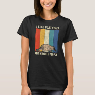 Ik hou van vogelbekdier en misschien 3 mensen retr t-shirt