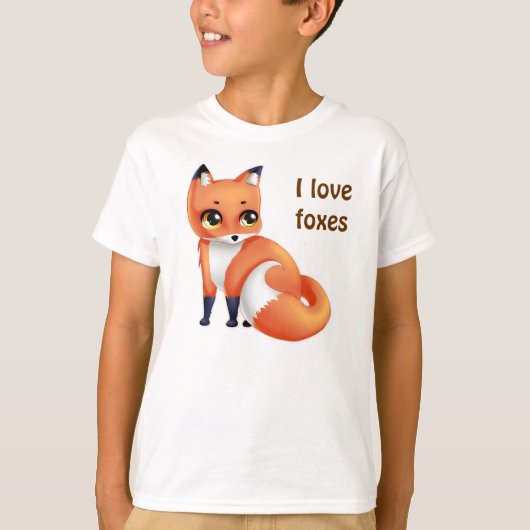 Ik hou van vossen Cute Kawaii cartoon fox T-shirt (Voorkant)