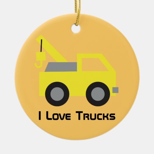 Ik hou van vrachtwagens, Cute Yellow Vehicle voor Keramisch Ornament (Voorkant)