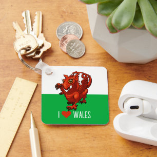 Ik hou van Wales Flag Little Welsh Red Dragon Cart Sleutelhanger