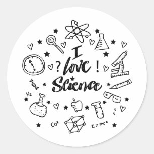 Ik hou van wetenschap   Schattige wetenschapsliefh Ronde Sticker