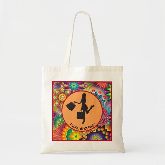 Ik hou van winkelen kleurrijke Abstracte bloemmoti Tote Bag