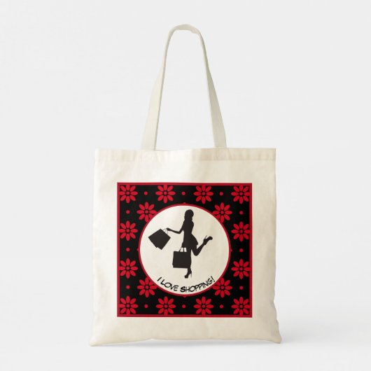 Ik hou van winkelen kleurrijke bloemmotief Canvas Tote Bag (Achterkant)