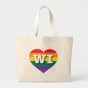 Ik hou van Wisconsin Rainbow Heart Grote Tote Bag