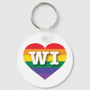Ik hou van Wisconsin Rainbow Heart Sleutelhanger