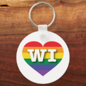 Ik hou van Wisconsin Rainbow Heart Sleutelhanger (Voorkant)