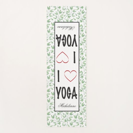 Ik hou van YOGA script Green Leaves Patroon Monogr Yogamat (Voorkant)