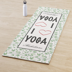 Ik hou van YOGA script Green Leaves Patroon Monogr Yogamat