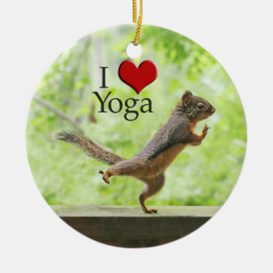 Ik hou van Yoga Squirrel Keramisch Ornament