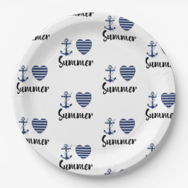 Ik hou van zomeranker en gestreept hart papieren bordje