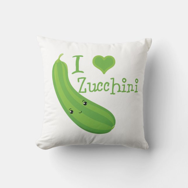 Ik hou van Zucchini glimlachend Kawaii Zucchini Kussen (Voorkant)
