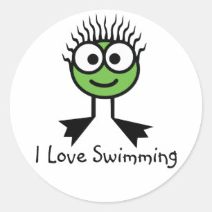 Ik hou van zwemmen - Green CharacterStickers Ronde Sticker