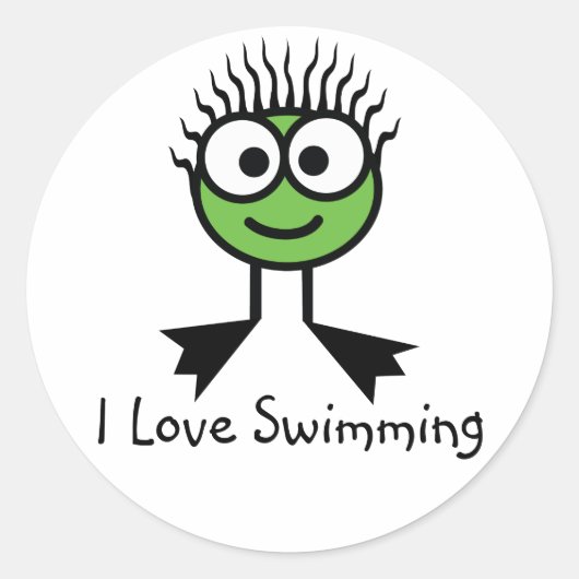 Ik hou van zwemmen - Green CharacterStickers Ronde Sticker (Voorkant)