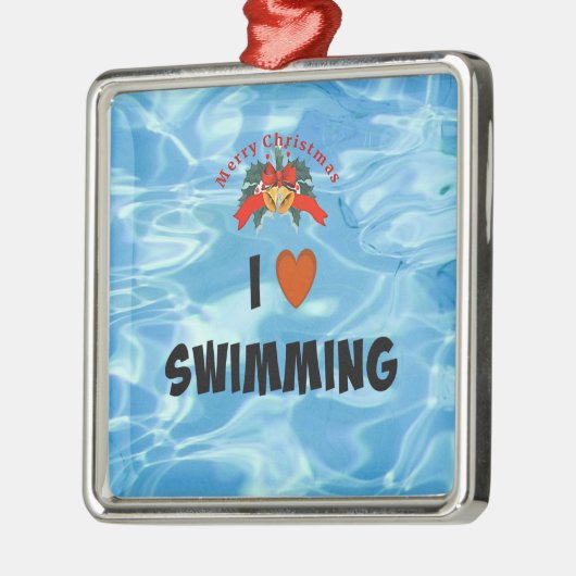 Ik hou van zwemmen, kerstontwerp, metalen ornament (Links)
