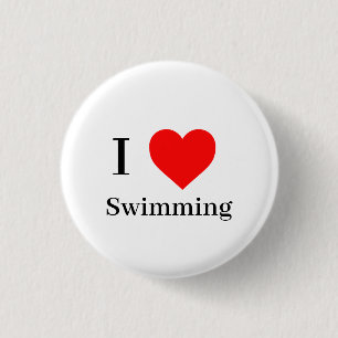 Ik hou van Zwemmen Typografie & Red Heart Ronde Button 3,2 Cm