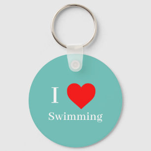 Ik hou van Zwemmen Typografie & Rood Hart Mint Gro Sleutelhanger