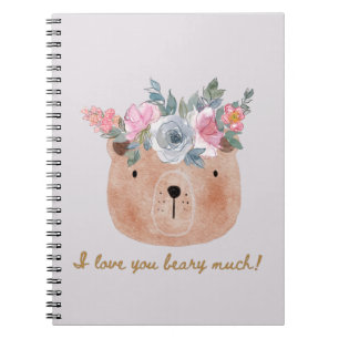 Ik hou veel van je! Beer met Floral Wreath Notitieboek