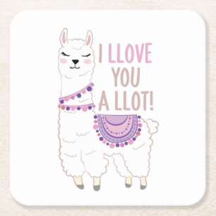 Ik hou veel van je - Funny Llama Vierkante Kartonnen Onderzetter