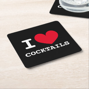 Ik houd van cocktails aangepaste drankviltjes vierkante kartonnen onderzetter
