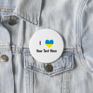 Ik Houd Van (Hart Oekraïense Vlag) Gepersonaliseer Ronde Button 7,6 Cm