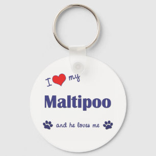 Ik houd van Mijn Maltipoo (Mannelijke Hond) Sleutelhanger