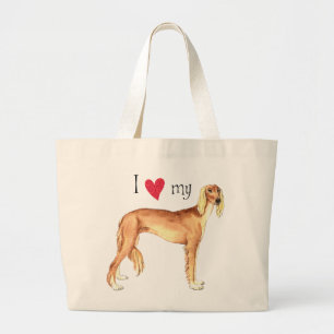 Ik houd van mijn Saluki Grote Tote Bag