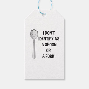Ik identificeer me niet als spon of als vork cadeaulabel