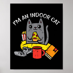 Ik Indoor Kat Gaming Controller Pizza Gamer Mannen Poster