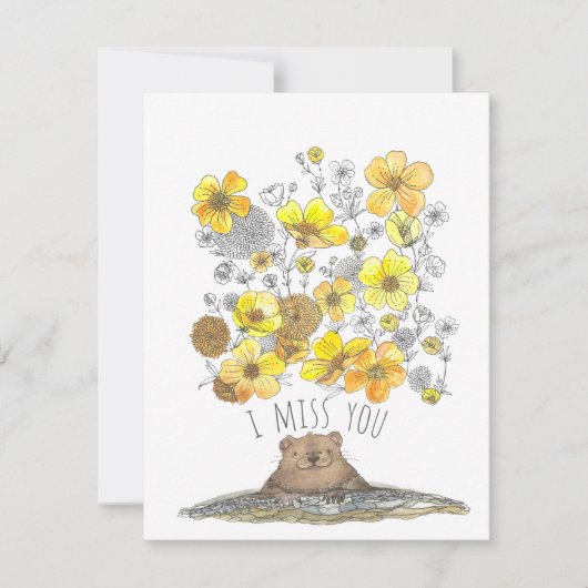 Ik juffrouw U Cute Groundhog en Flowers Waterverf Kaart (Voorkant)