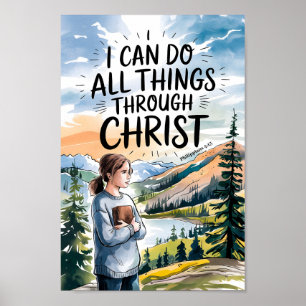 Ik kan alle dingen doen Christelijke Teen Girl Wal Poster