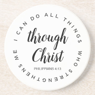 Ik kan alle dingen doen via Christ Black & White Zandsteen Onderzetter
