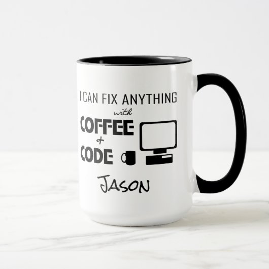 Ik kan alles oplossen met koffie en code grappig mok (Rechts)
