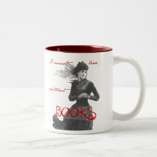 Ik kan niet leven zonder boeken tweekleurige koffiemok