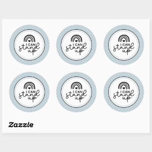 Ik kan regenbogen en stippen polka mijlpaal opstaa ronde sticker