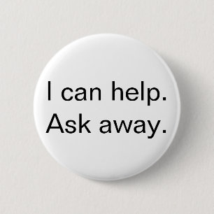 "Ik kan u helpen" Knop Klantenservice, wit Ronde Button 5,7 Cm