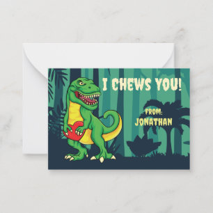 Ik kauw op jou T-Rex klas Valentijnsdag vakantie Notitiekaartje